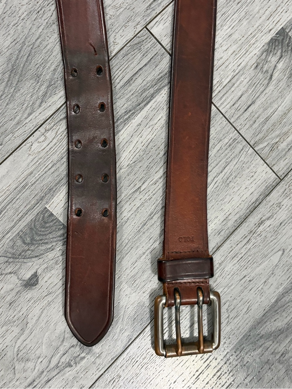 Polo by Ralph Lauren Brown Italian Leather Men's Belt with Brass Buckle Sz 35/90